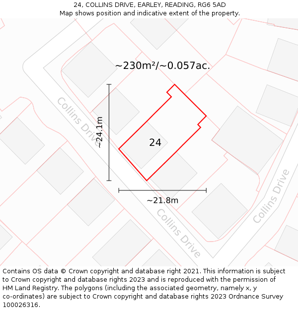 24, COLLINS DRIVE, EARLEY, READING, RG6 5AD: Plot and title map