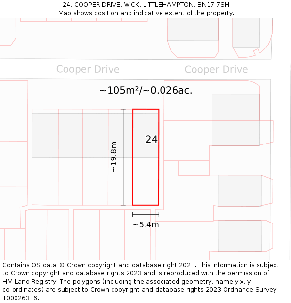 24, COOPER DRIVE, WICK, LITTLEHAMPTON, BN17 7SH: Plot and title map