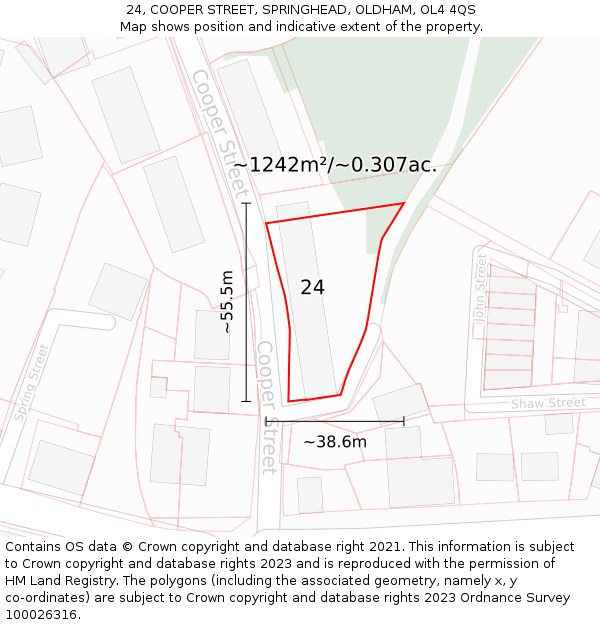 24, COOPER STREET, SPRINGHEAD, OLDHAM, OL4 4QS: Plot and title map