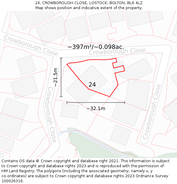 24, CROWBOROUGH CLOSE, LOSTOCK, BOLTON, BL6 4LZ: Plot and title map