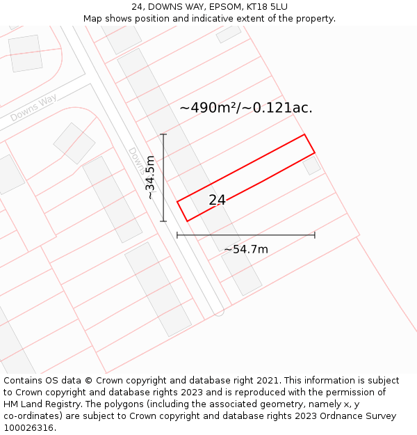 24, DOWNS WAY, EPSOM, KT18 5LU: Plot and title map