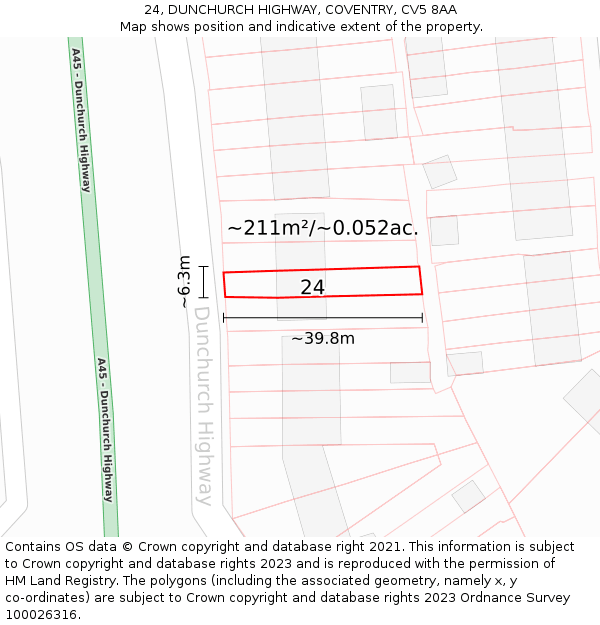 24, DUNCHURCH HIGHWAY, COVENTRY, CV5 8AA: Plot and title map