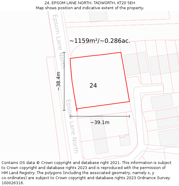 24, EPSOM LANE NORTH, TADWORTH, KT20 5EH: Plot and title map