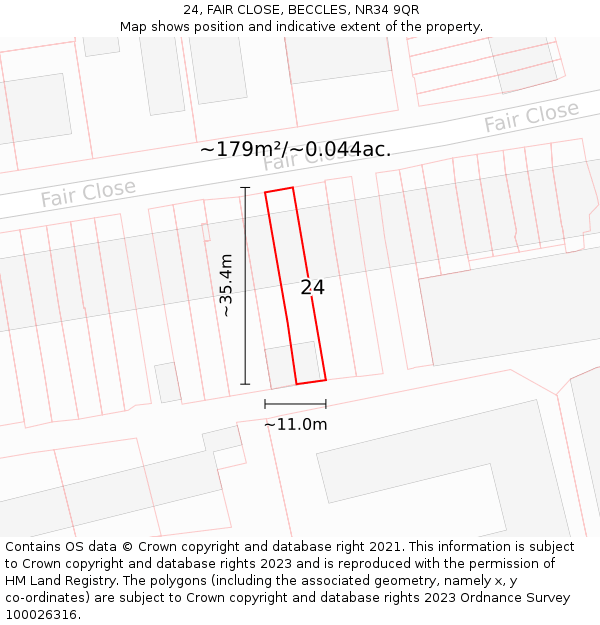 24, FAIR CLOSE, BECCLES, NR34 9QR: Plot and title map