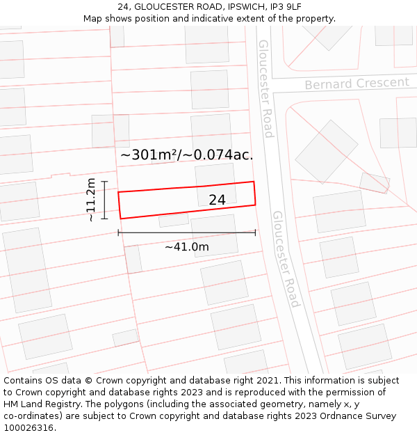 24, GLOUCESTER ROAD, IPSWICH, IP3 9LF: Plot and title map