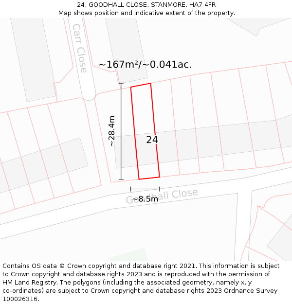 24, GOODHALL CLOSE, STANMORE, HA7 4FR: Plot and title map