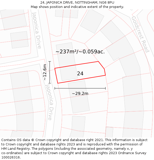 24, JAPONICA DRIVE, NOTTINGHAM, NG6 8PU: Plot and title map