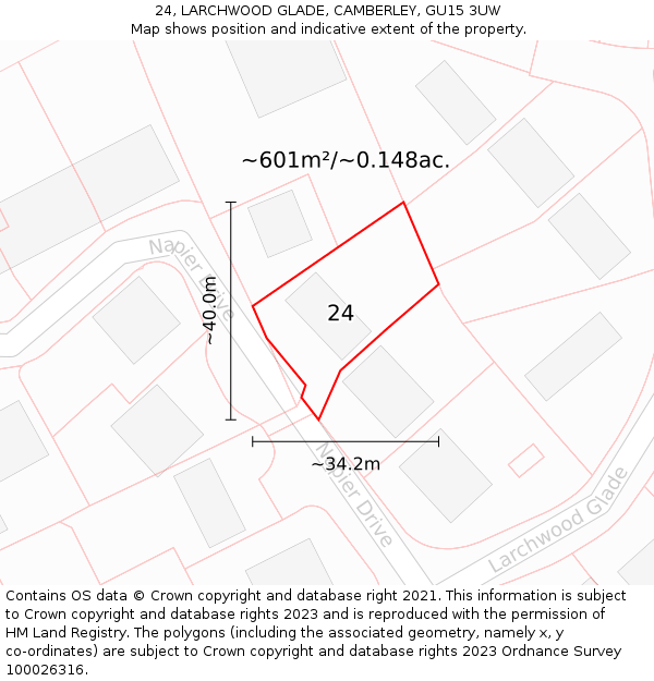 24, LARCHWOOD GLADE, CAMBERLEY, GU15 3UW: Plot and title map