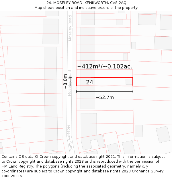 24, MOSELEY ROAD, KENILWORTH, CV8 2AQ: Plot and title map