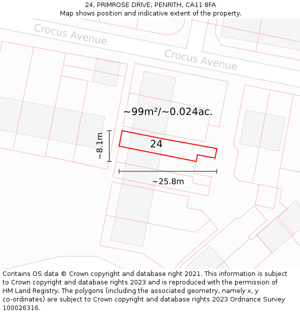 24, PRIMROSE DRIVE, PENRITH, CA11 8FA: Plot and title map