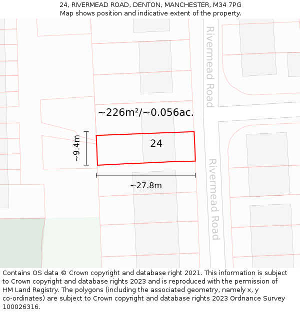 24, RIVERMEAD ROAD, DENTON, MANCHESTER, M34 7PG: Plot and title map
