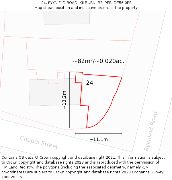 24, RYKNIELD ROAD, KILBURN, BELPER, DE56 0PE: Plot and title map