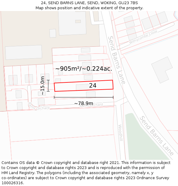 24, SEND BARNS LANE, SEND, WOKING, GU23 7BS: Plot and title map
