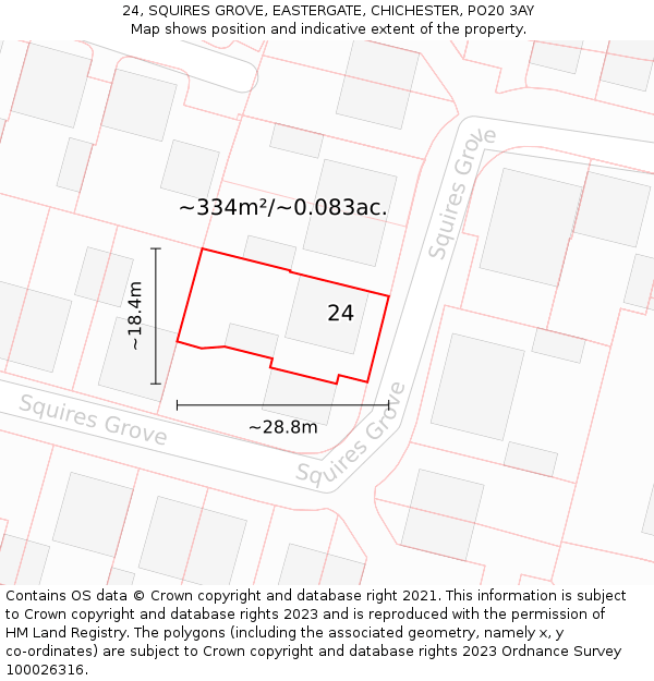 24, SQUIRES GROVE, EASTERGATE, CHICHESTER, PO20 3AY: Plot and title map