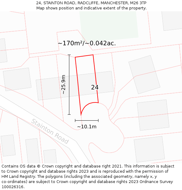 24, STAINTON ROAD, RADCLIFFE, MANCHESTER, M26 3TP: Plot and title map