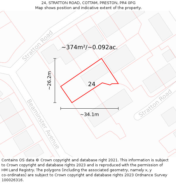 24, STRATTON ROAD, COTTAM, PRESTON, PR4 0PG: Plot and title map