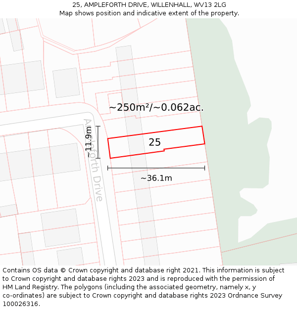 25, AMPLEFORTH DRIVE, WILLENHALL, WV13 2LG: Plot and title map