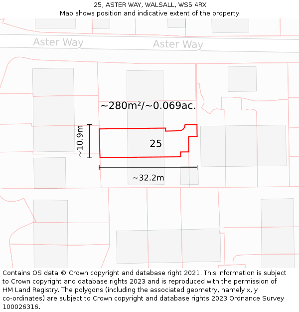 25, ASTER WAY, WALSALL, WS5 4RX: Plot and title map