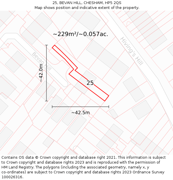 25, BEVAN HILL, CHESHAM, HP5 2QS: Plot and title map