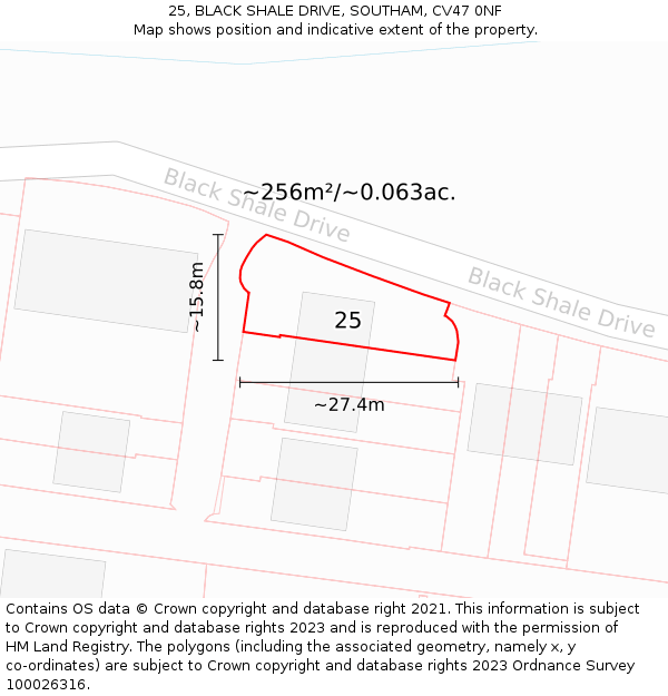 25, BLACK SHALE DRIVE, SOUTHAM, CV47 0NF: Plot and title map