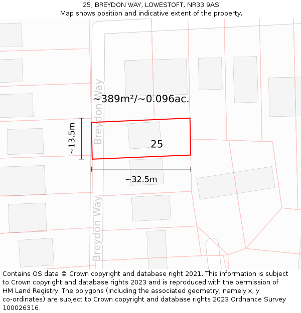 25, BREYDON WAY, LOWESTOFT, NR33 9AS: Plot and title map