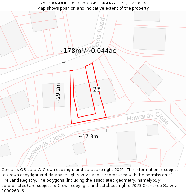 25, BROADFIELDS ROAD, GISLINGHAM, EYE, IP23 8HX: Plot and title map
