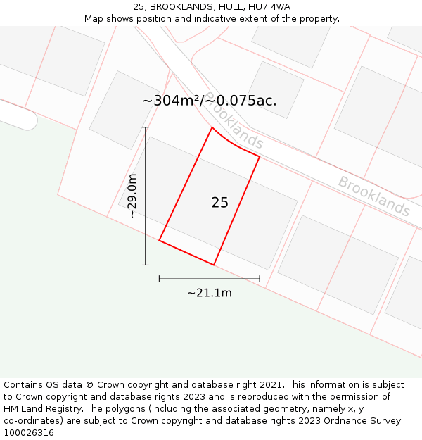 25, BROOKLANDS, HULL, HU7 4WA: Plot and title map