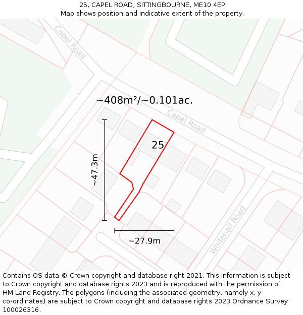 25, CAPEL ROAD, SITTINGBOURNE, ME10 4EP: Plot and title map