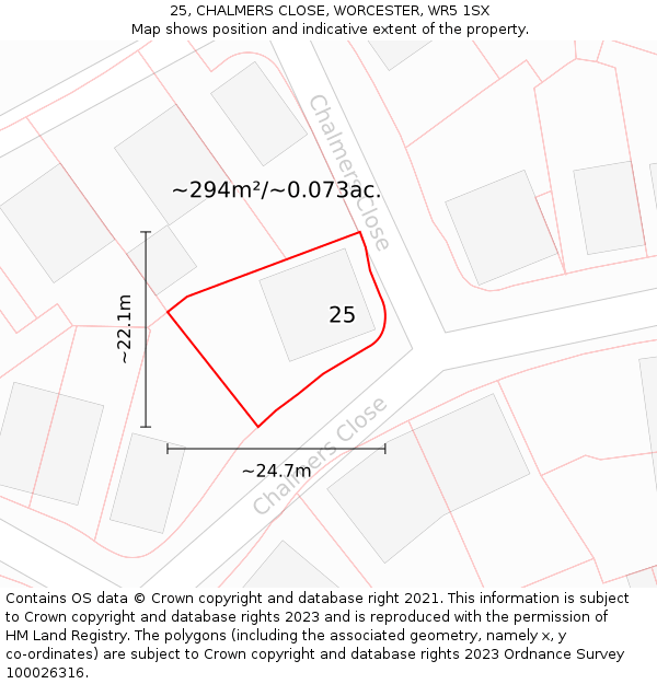 25, CHALMERS CLOSE, WORCESTER, WR5 1SX: Plot and title map