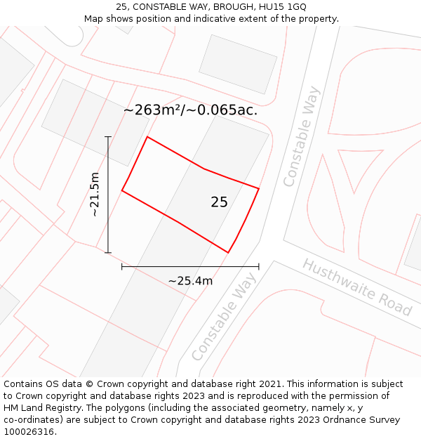 25, CONSTABLE WAY, BROUGH, HU15 1GQ: Plot and title map