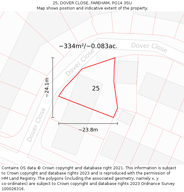 25, DOVER CLOSE, FAREHAM, PO14 3SU: Plot and title map