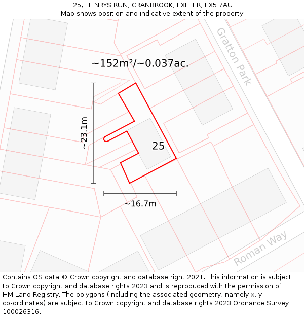 25, HENRYS RUN, CRANBROOK, EXETER, EX5 7AU: Plot and title map