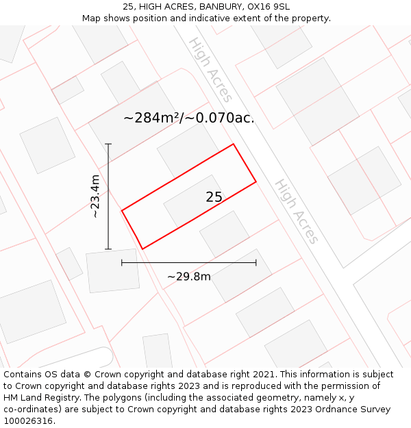 25, HIGH ACRES, BANBURY, OX16 9SL: Plot and title map