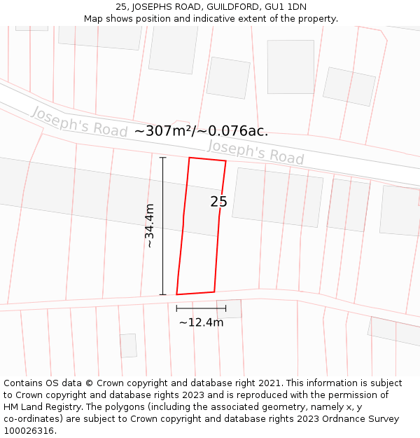 25, JOSEPHS ROAD, GUILDFORD, GU1 1DN: Plot and title map