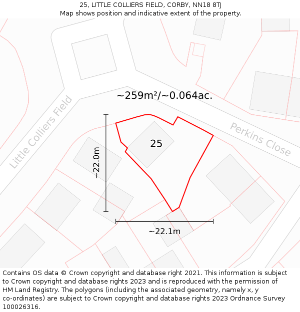 25, LITTLE COLLIERS FIELD, CORBY, NN18 8TJ: Plot and title map