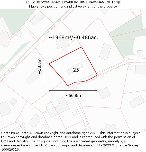 25, LONGDOWN ROAD, LOWER BOURNE, FARNHAM, GU10 3JL: Plot and title map