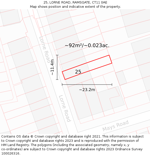 25, LORNE ROAD, RAMSGATE, CT11 0AE: Plot and title map