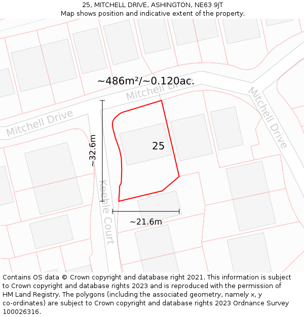 25, MITCHELL DRIVE, ASHINGTON, NE63 9JT: Plot and title map