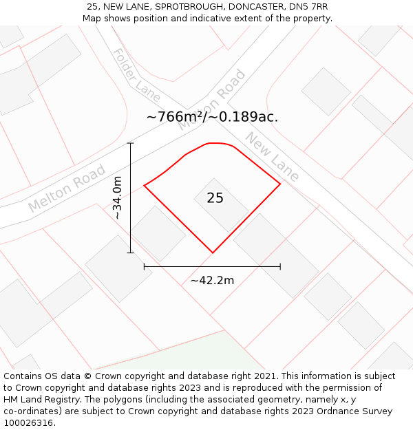 25, NEW LANE, SPROTBROUGH, DONCASTER, DN5 7RR: Plot and title map