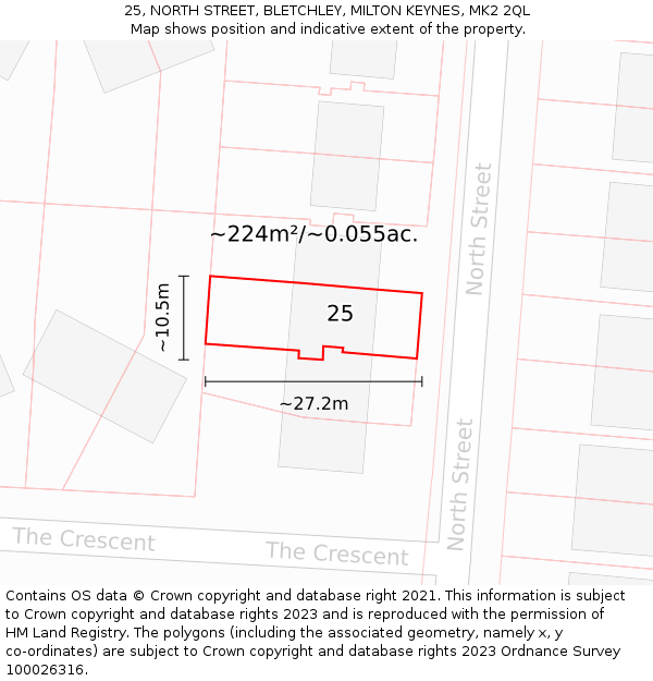 25, NORTH STREET, BLETCHLEY, MILTON KEYNES, MK2 2QL: Plot and title map