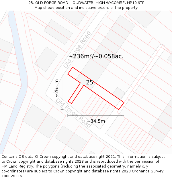 25, OLD FORGE ROAD, LOUDWATER, HIGH WYCOMBE, HP10 9TP: Plot and title map