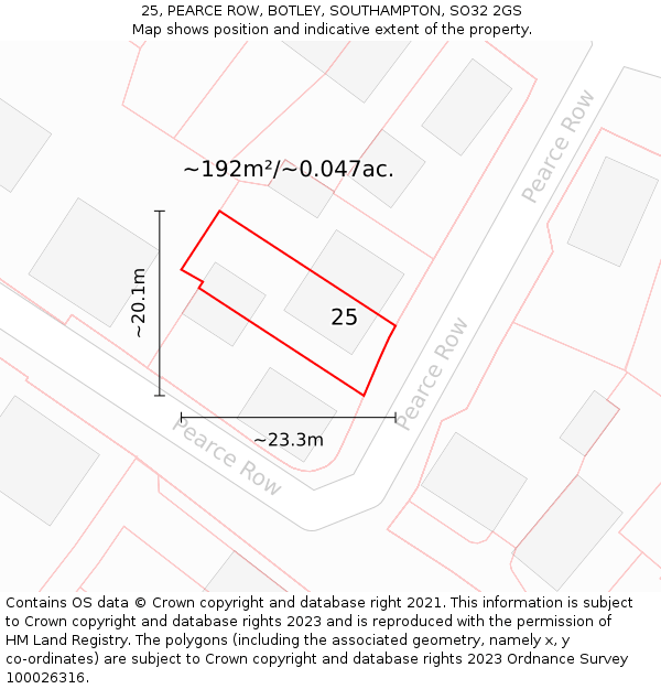 25, PEARCE ROW, BOTLEY, SOUTHAMPTON, SO32 2GS: Plot and title map