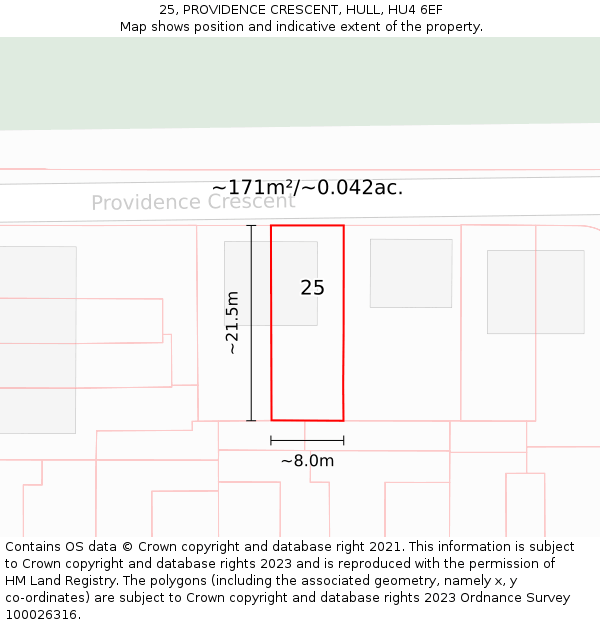 25, PROVIDENCE CRESCENT, HULL, HU4 6EF: Plot and title map