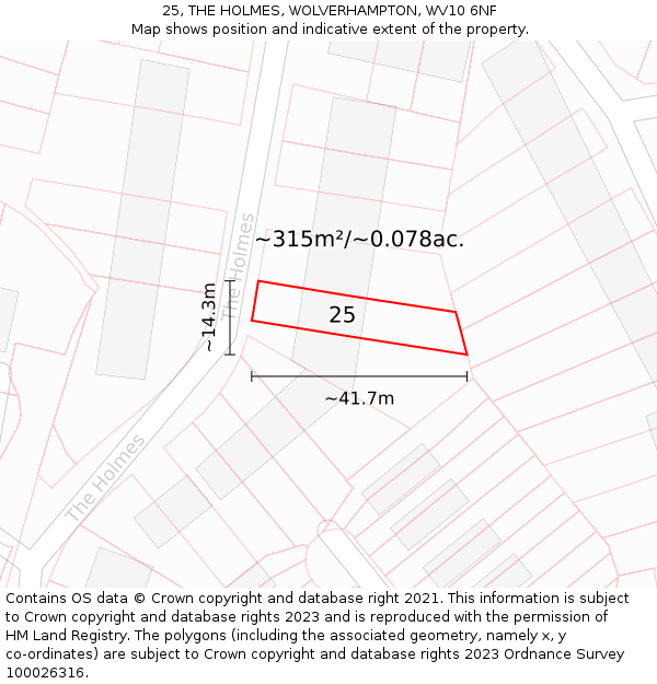 25, THE HOLMES, WOLVERHAMPTON, WV10 6NF: Plot and title map