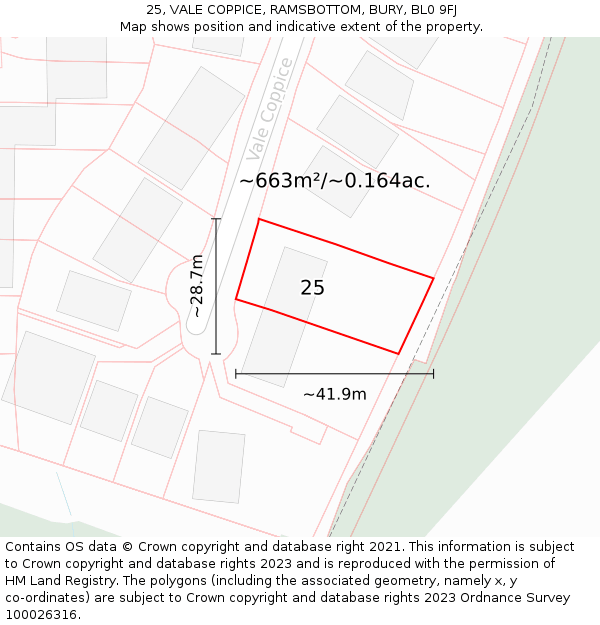 25, VALE COPPICE, RAMSBOTTOM, BURY, BL0 9FJ: Plot and title map