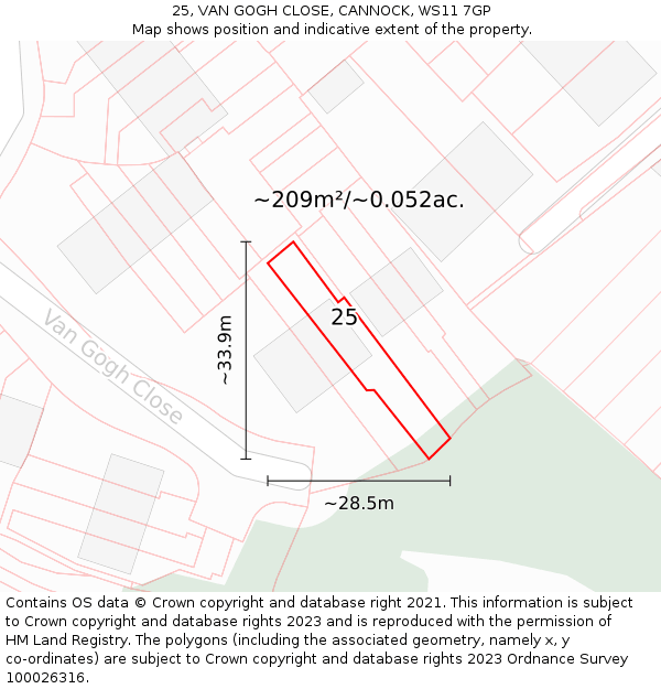 25, VAN GOGH CLOSE, CANNOCK, WS11 7GP: Plot and title map