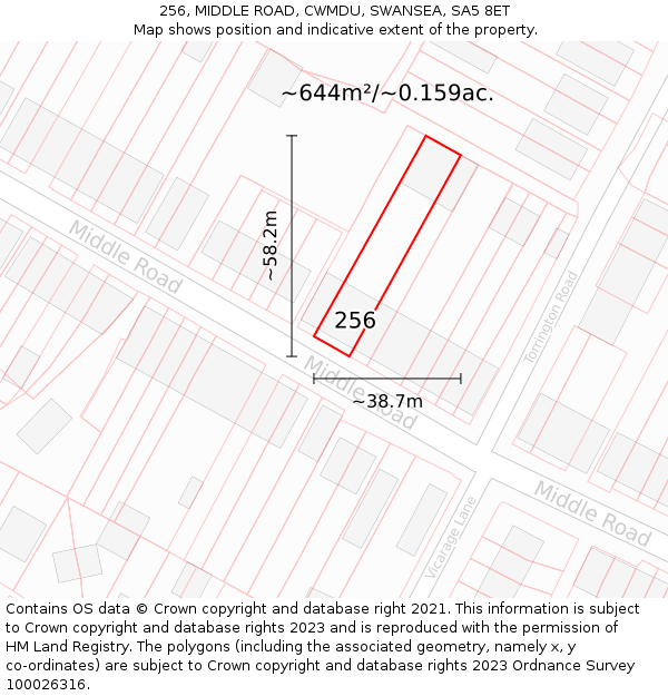 256, MIDDLE ROAD, CWMDU, SWANSEA, SA5 8ET: Plot and title map