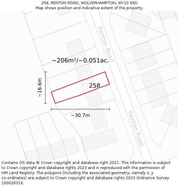 258, RENTON ROAD, WOLVERHAMPTON, WV10 6XD: Plot and title map