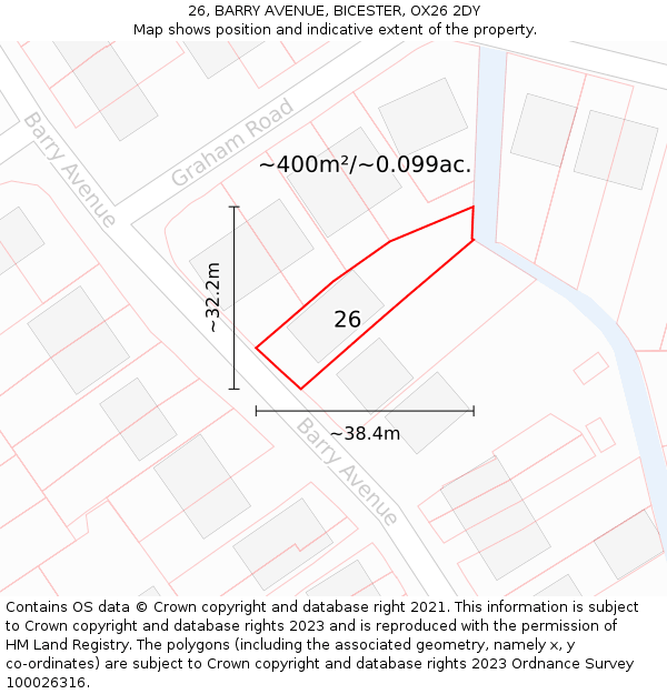 26, BARRY AVENUE, BICESTER, OX26 2DY: Plot and title map