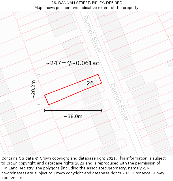 26, DANNAH STREET, RIPLEY, DE5 3BD: Plot and title map